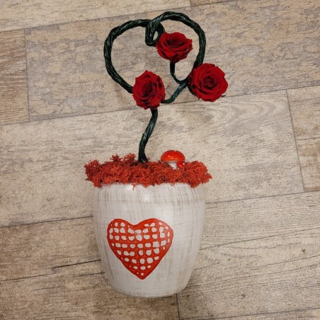 Florarie Cluj Armonia florilor Aranjament 3 minirose rosii mici criogenate in vas ceramic